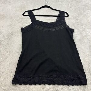 VTG‎ B.N.W Bianco Nygard Lace Trim Beaded Cami Tank Top Womens L Black Y2K Vamp